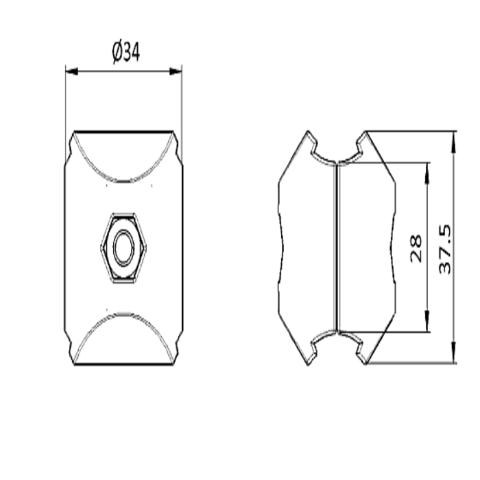 Parallel connector for circular tube 28mm