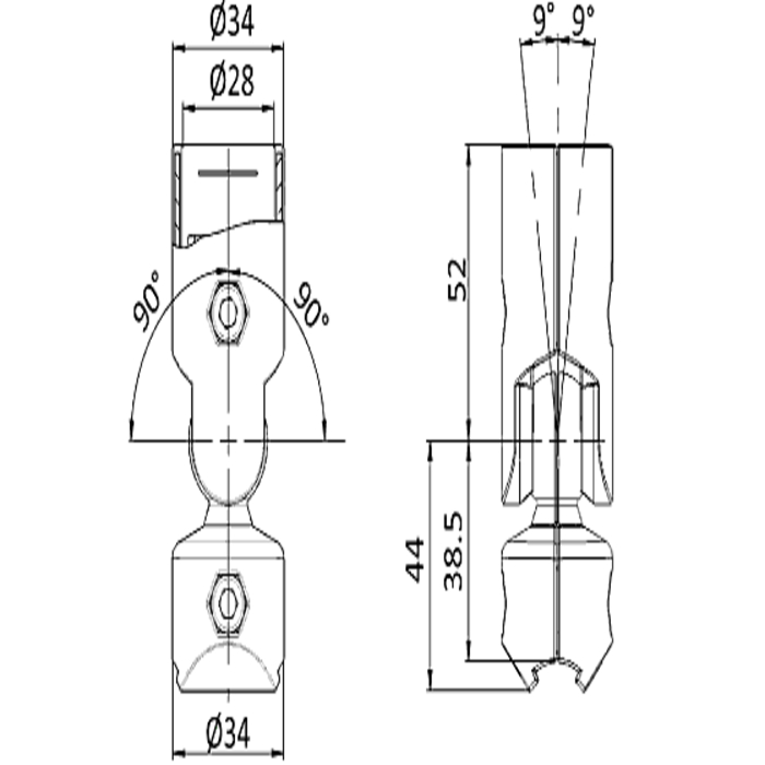 ball-and-socket connector for circular tube 28mm